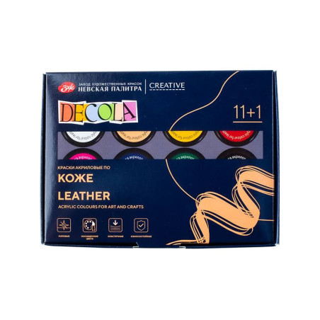 Set 11 culori acrilice pentru piele + lac Decola 20 ml – finisaj mat