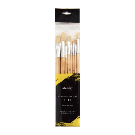 Set 8 pensule păr natural de porc Atelier pentru pictură în ulei