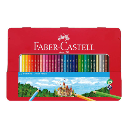 Set 36 creioane colorate Eco Faber-Castell cutie metal