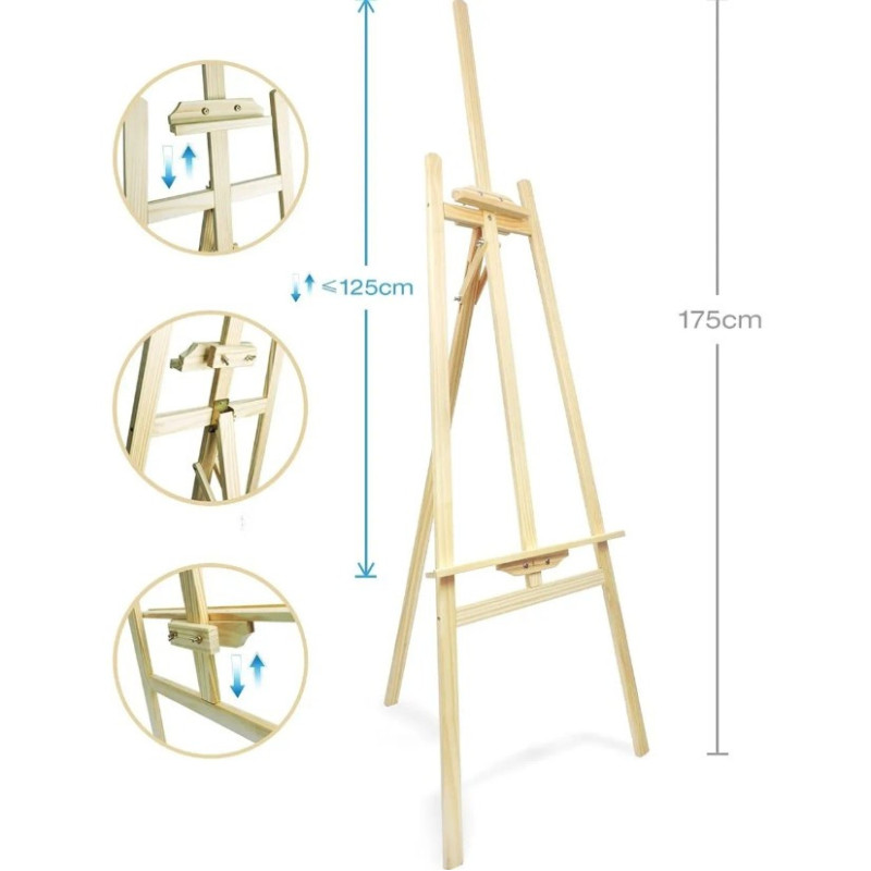 Șevalet pictură lemn pin reglabil 175 cm