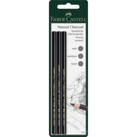 Set 3 creioane cărbune presat Faber-Castell soft–hard