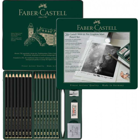 Set grafit 20 piese Faber-Castell Pitt Graphite Matt + 9000