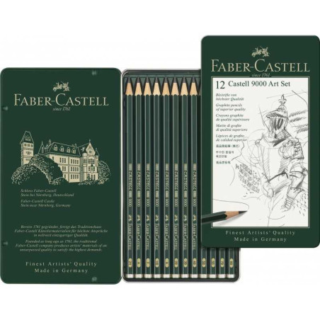 Set 12 creioane grafit Faber-Castell 9000 8B–2H