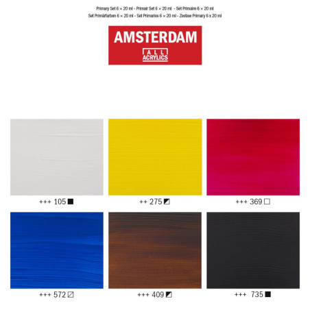 Set culori acrilice Amsterdam Primary 6 x 20 ml
