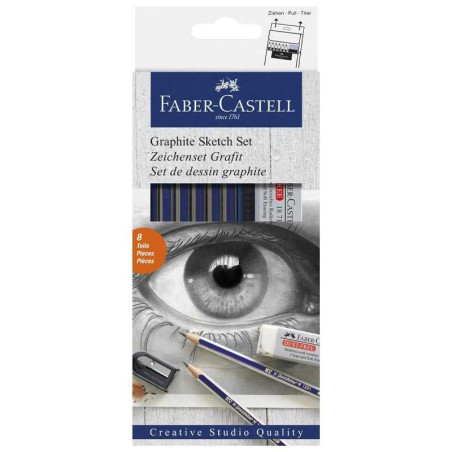 Set 6 creioane grafit Goldfaber + radieră și ascuțitoare