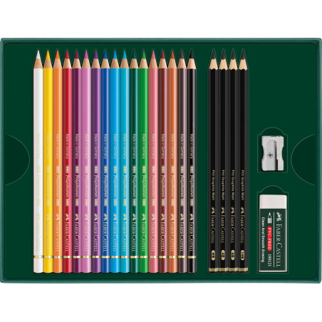 Set cadou 17 creioane Polychromos + grafit Castell Matt Faber-Castell