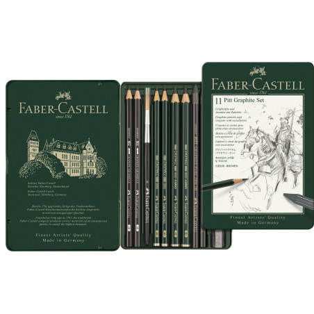Set grafit 11 piese Faber-Castell Pitt Monochrome – creioane și accesorii