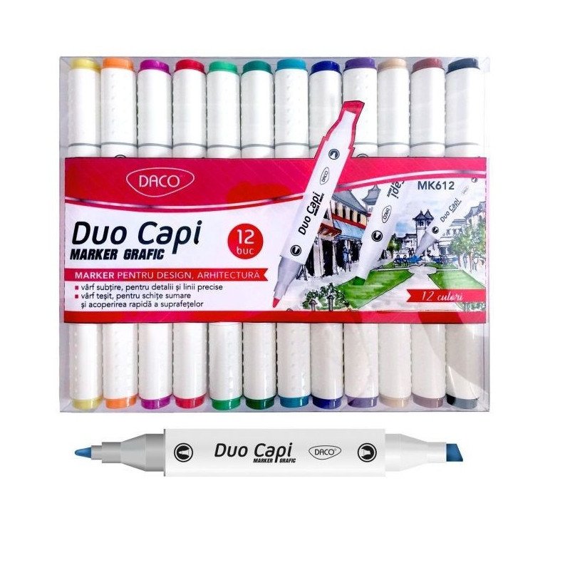 Set 12 markere grafice dual vârf subțire + vârf...