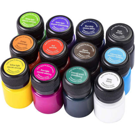 Set 12 culori sticlă și ceramică Decola 20 ml – culori acrilice pe bază de apă