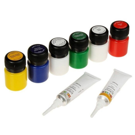 Set 5 culori textile Decola + 2 linere + diluant 20 ml