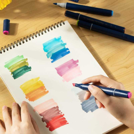 Set 60 markere sketching dual brush si vârf lat Deli