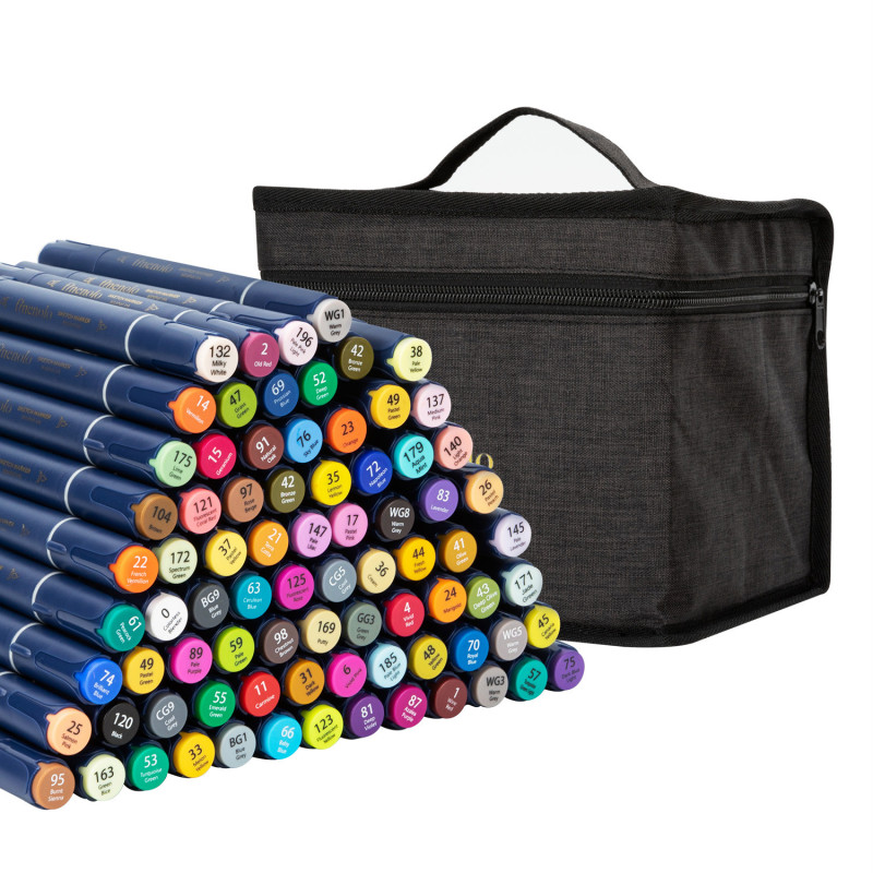 Set 60 markere sketching dual brush si vârf lat...
