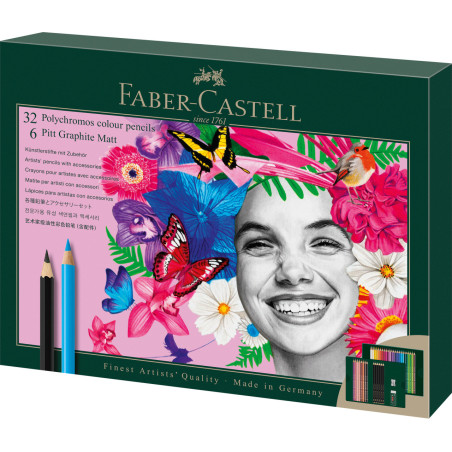 Set cadou 32 creioane Polychromos + grafit Castell Matt Faber-Castell