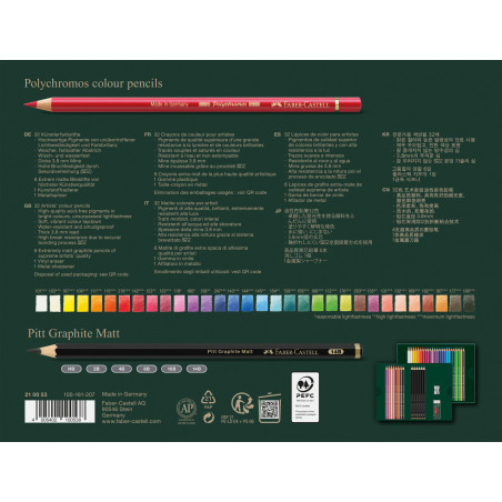 Set cadou 32 creioane Polychromos + grafit Castell Matt Faber-Castell
