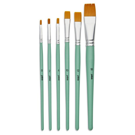 Set 6 pensule sintetice vârf plat PEBEO mâner scurt