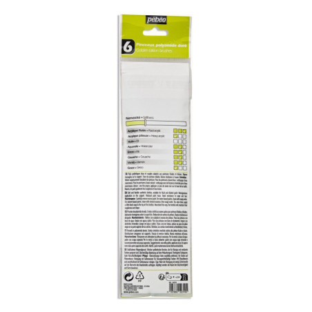 Set 6 pensule sintetice vârf plat PEBEO mâner scurt