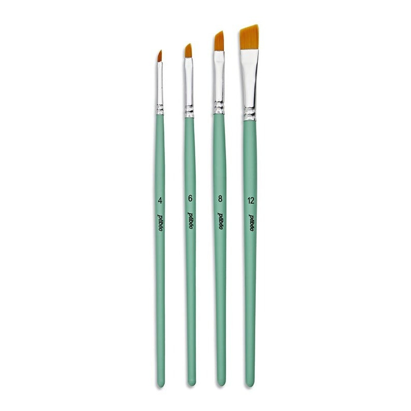 Set 4 pensule sintetice vârf oblic PEBEO fir...