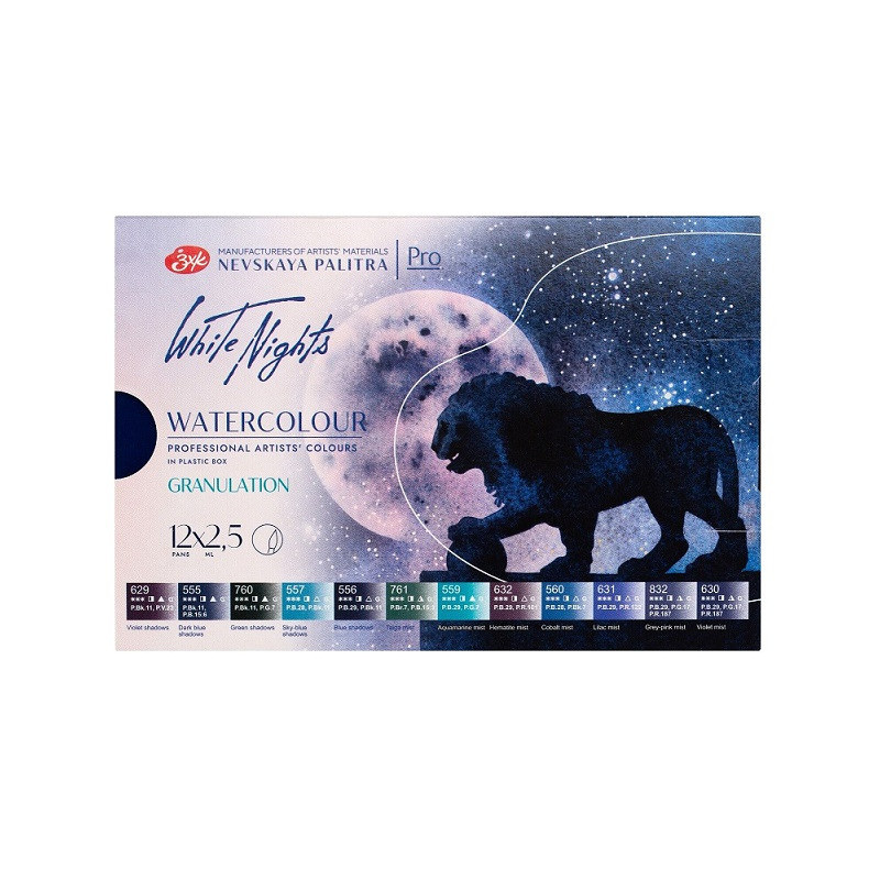Set 12 acuarele granulație White Nights 2.5 ml