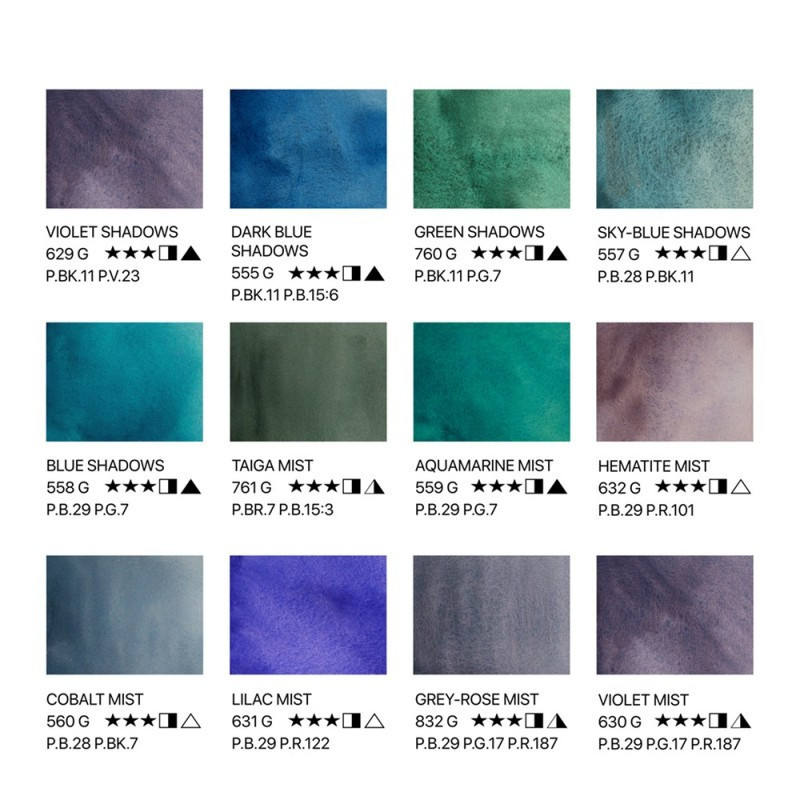 Set 12 acuarele granulație White Nights 2.5 ml