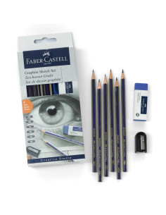 Set 6 creioane grafit Goldfaber + radieră și ascuțitoare