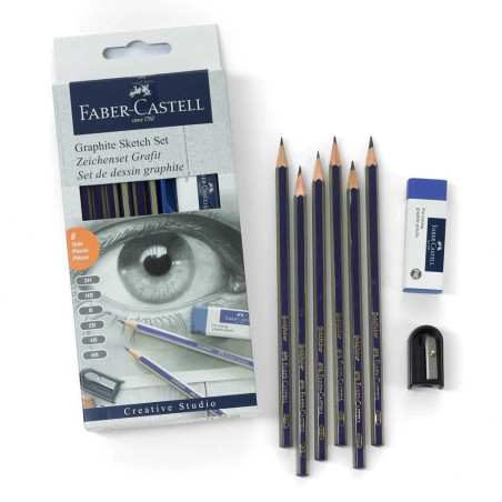 Set 6 creioane grafit Goldfaber + radieră și ascuțitoare