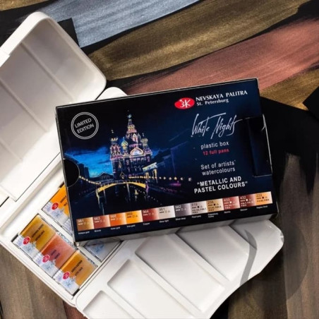 Set acuarele White Nights metalice & pastel 12 culori