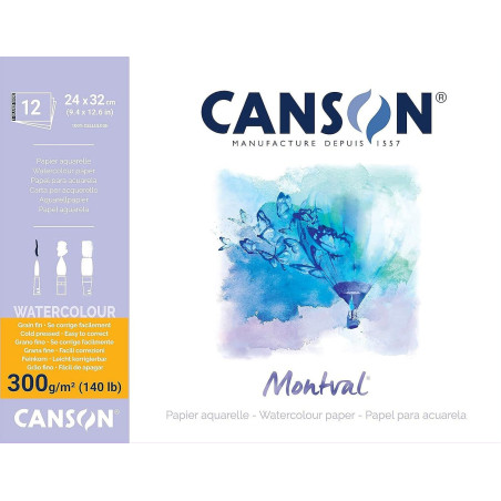 Bloc acuarela Canson Montval 24 x 32 cm 300 g/mp 12 file