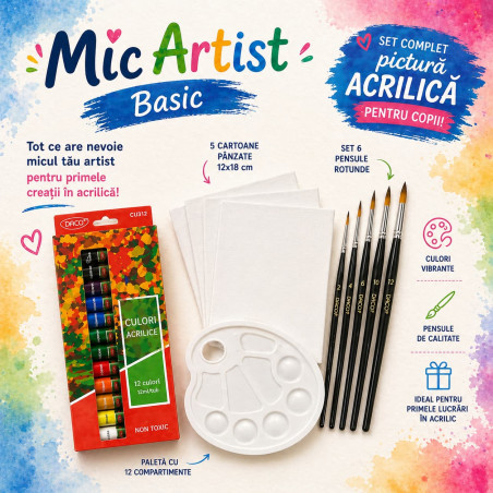 Set complet pictură acrilică pentru copii Mic Artist Basic