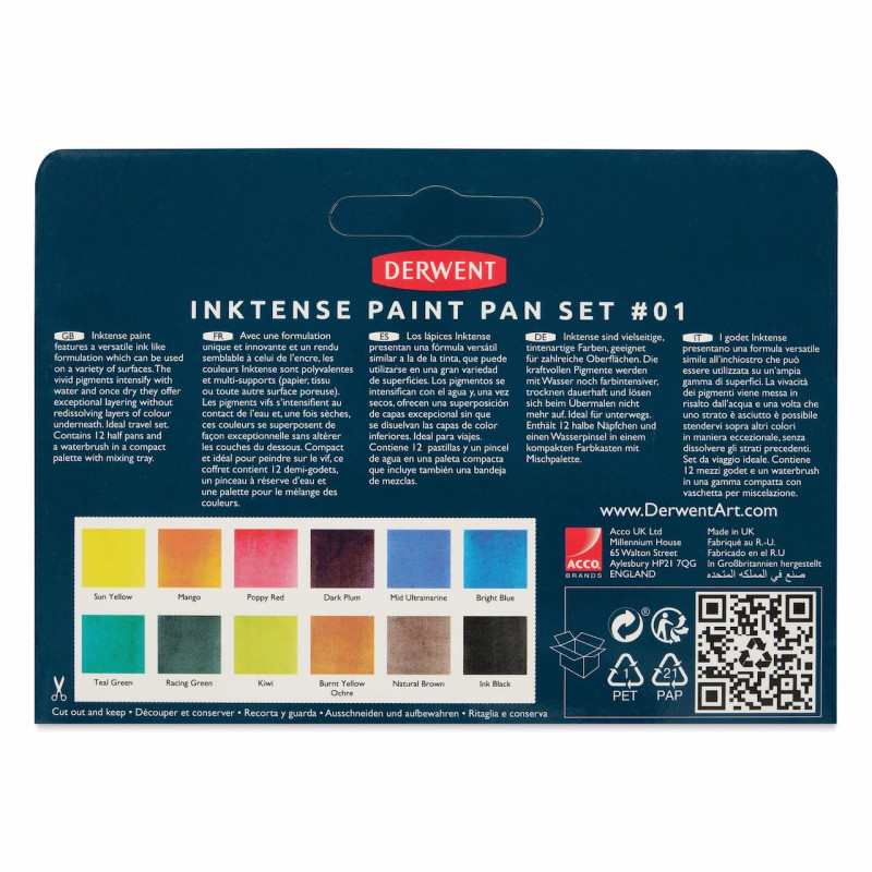 Set 12 culori Derwent Inktense Paint Pan