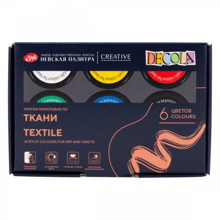 Set 6 culori textile Decola 20 ml – acrilice pe bază de apă