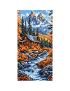 Pictura pe numere 60x80 cm, casuta la munte