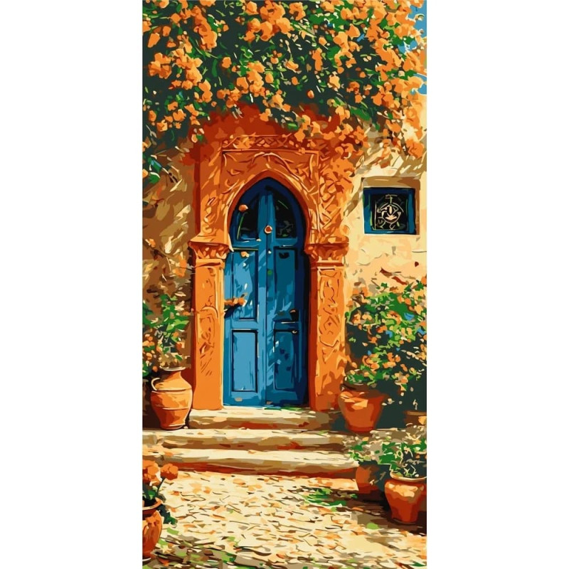Pictura pe numere 40x80 cm, Poartă albastră...