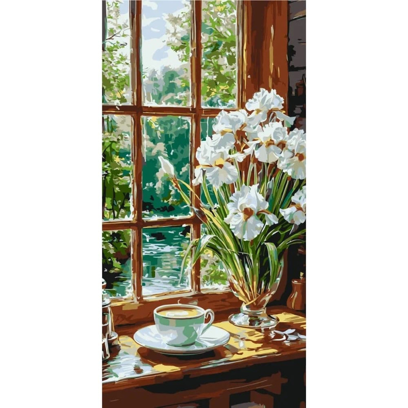 Pictura pe numere 40x80 cm, flori albe la...
