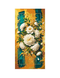 Pictura pe numere 60x80 cm, flori albe ( culori metalizate)