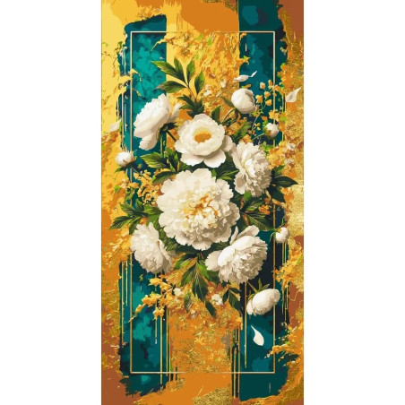 Pictura pe numere 60x80 cm, flori albe ( culori metalizate)