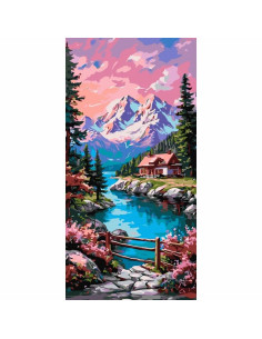 Pictura pe numere 60x80 cm, barca pe lac de munte
