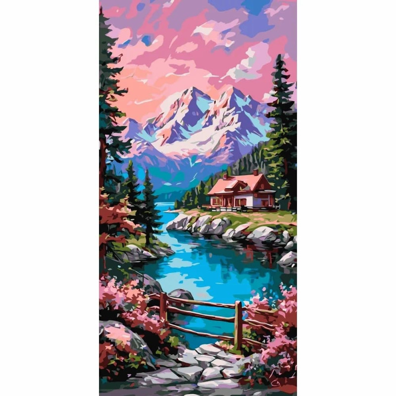 Pictura pe numere 60x80 cm, barca pe lac de munte
