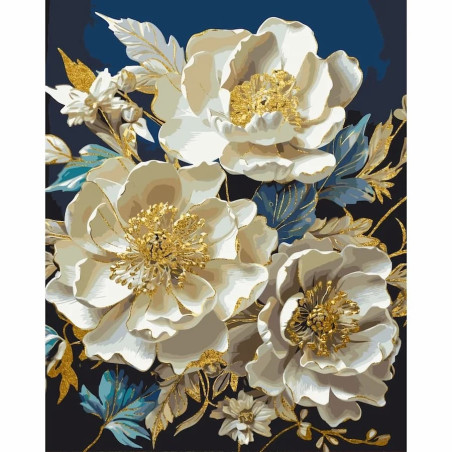 Pictura pe numere 40x50 cm, flori aurii ( culori metalizate)