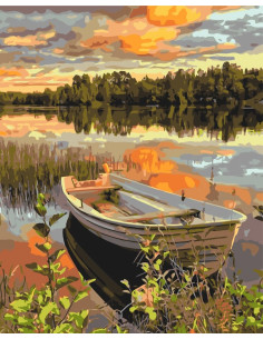Pictura pe numere 40x50 cm, peisaj cu lac si copaci