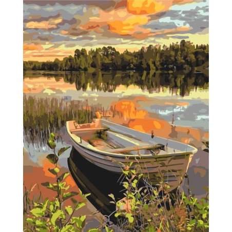 Pictura pe numere 40x50 cm, peisaj cu lac si copaci