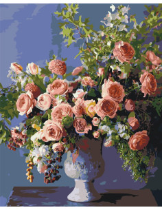 Pictura pe numere 40x50 cm, buchet de trandafiri in vaza
