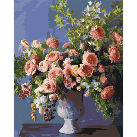 Pictura pe numere 40x50 cm, buchet de trandafiri in vaza
