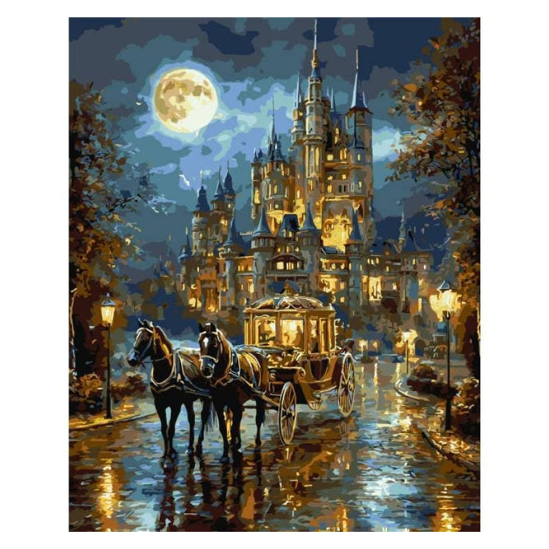Pictura pe numere 40x50 cm,castelul cu trasura