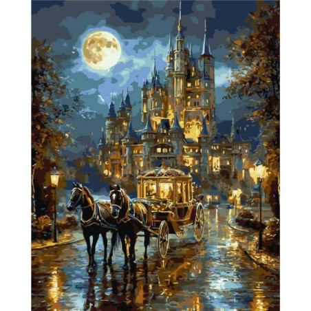 Pictura pe numere 40x50 cm,castelul cu trasura