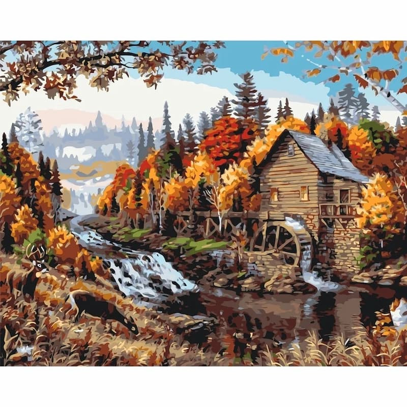 Pictura pe numere 40x50 cm, moara din padure