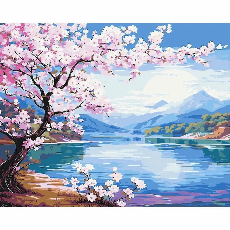 Pictura pe numere 40x50 cm, copacul cu flori roz