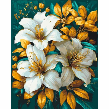 Pictura pe numere 40x50 cm, buchet de crini ( culori metalizate)