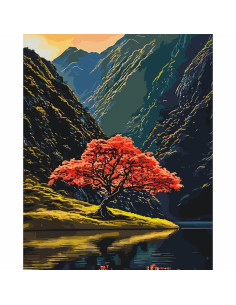 Pictura pe numere 40x50 cm, copacul rosu