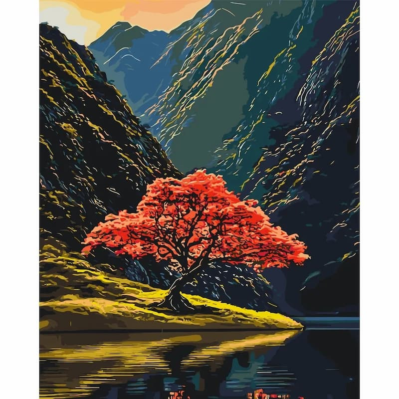 Pictura pe numere 40x50 cm, copacul rosu