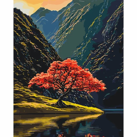Pictura pe numere 40x50 cm, copacul rosu